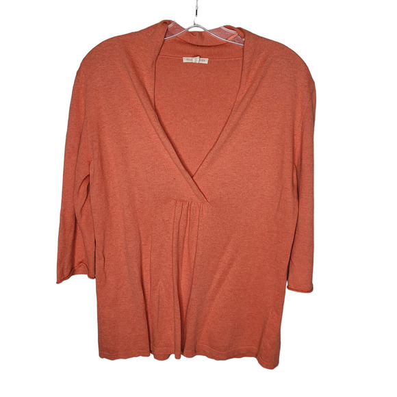 EILEEN FISHER Sweater Med Cotton Cashmere Top V-Neck 3/4 Sleeve peach orange - Picture 1 of 7